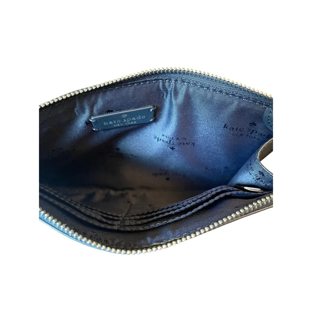 Navy Blue Wristlet Wallet Kate Spade Saffiano Leather Gold Hardware Minimalist